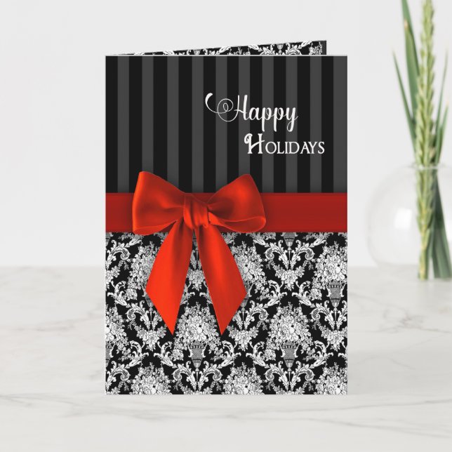 Holiday, Business, Black/White Patterns/Ribbon Card (Front)