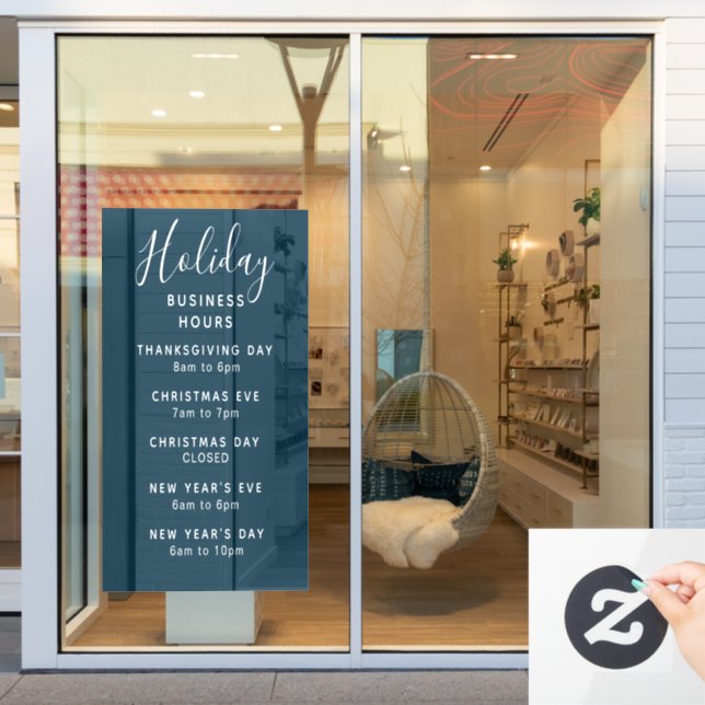 Holiday Business Store Hours Custom Colour Window Cling (Store Window)