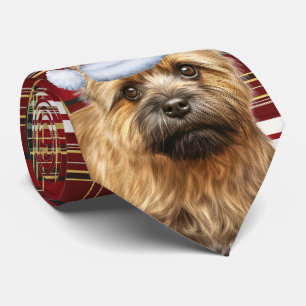 Holiday Cairn Terrier Dog and Plaid Christmas Tie