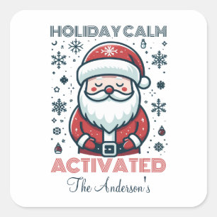 Holiday Calm Santa Personalized Square Sticker