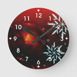 Holiday Candlelight and Snowflakes Round Clock