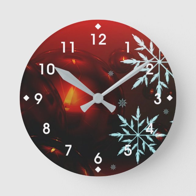 Holiday Candlelight and Snowflakes Round Clock (Front)