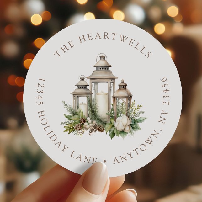 Holiday Candles Greenery Christmas Return Address Classic Round Sticker (Creator Uploaded)