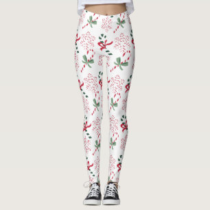 Holiday Candy Canes & Snowflakes, on white Leggings