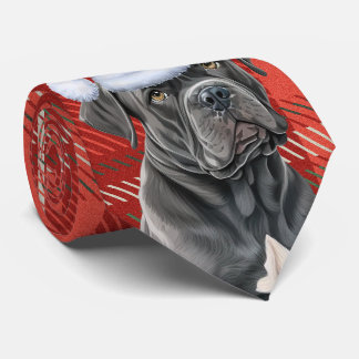 Holiday Cane Corso Dog and Plaid Christmas Tie