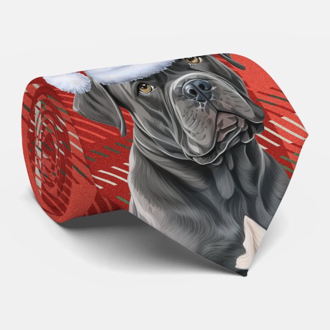Holiday Cane Corso Dog and Plaid Christmas Tie (Rolled)