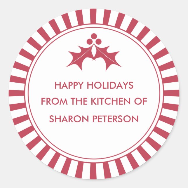Holiday Canning Labels - Red Striped Holly (Front)