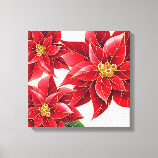 Holiday Canvas Art-Red Poinsettias Print (Front)