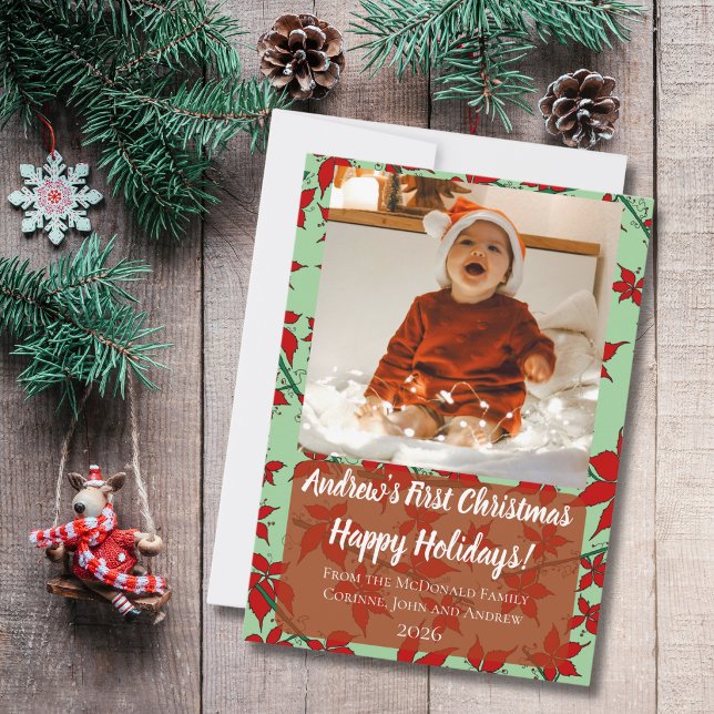 Holiday card baby's first Christmas green custom (Creator Uploaded)