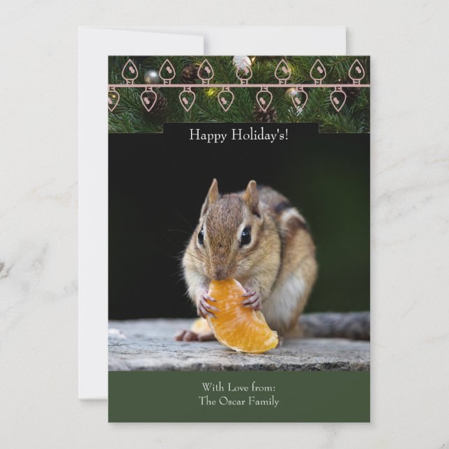 Holiday Card with a Chipmunk with a Mandarin Slice (Front)