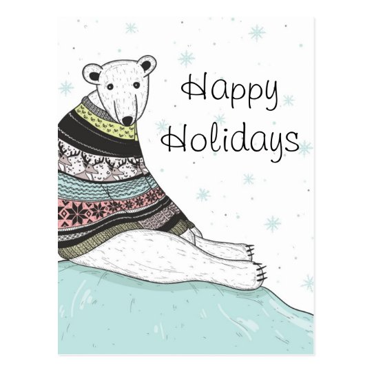 Holiday Card With Cute Polar Bear