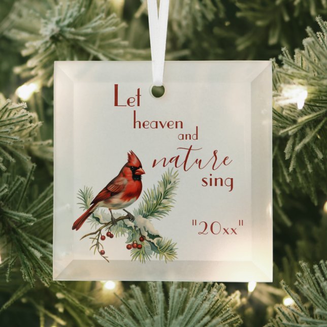 Holiday Cardinal Inspirational Personalize Holiday Glass Ornament (Insitu)
