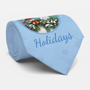 Holiday Cardinals & Christmas Garland Tie