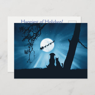 Holiday Cat Dog and Santa Postcard