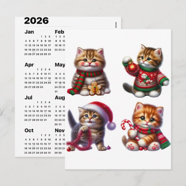 Holiday Cat Magic December Calendar 2026 Edition Postcard (Front/Back)
