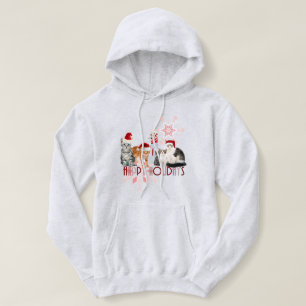 Holiday Cats   Red and Pink Snowflake Hoodie