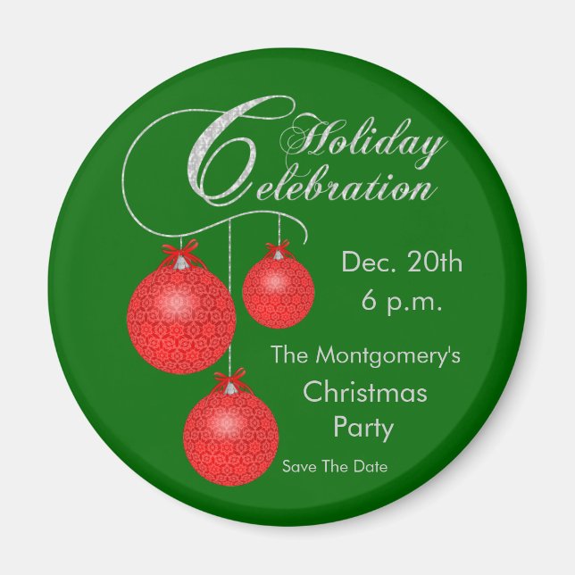 Holiday Celebration Vintage Red Ornaments Magnet (Front)
