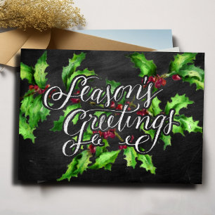 Holiday Chalk Green Holly Branch Seasons Greetings