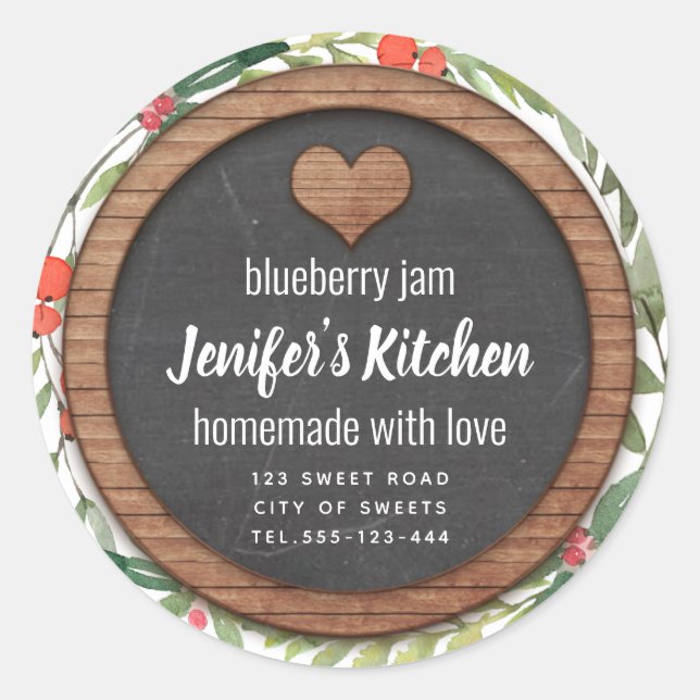 Holiday Chalkboard heart homemade jam  Classic Round Sticker (Front)