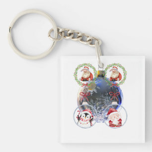 Holiday Characters on a Snowflake Ornament Keychain