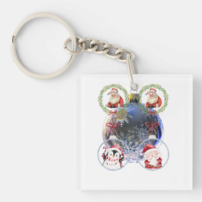 Holiday Characters on a Snowflake Ornament Keychain (Front)