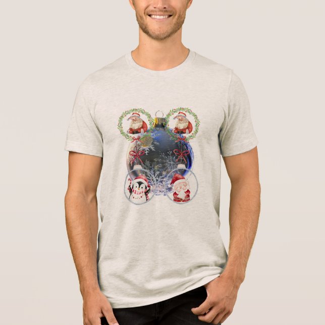 Holiday Characters on a Snowflake Ornament Tri-Blend Shirt (Front)