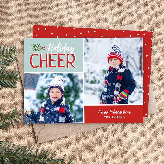 Holiday Cheer 2 Photo Collage Card (Creator Uploaded)