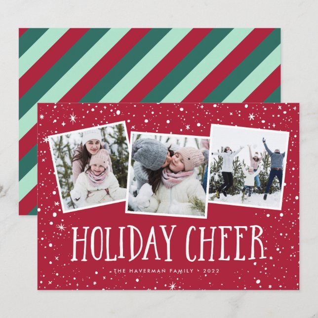 Holiday Cheer | 3 Photo Collage Card (Front/Back)