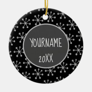 Holiday Cheer Black Grey Snowflake Ceramic Ornament