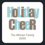 Holiday Cheer blue brown overlay gift tag label<br><div class="desc">Give your holiday gifts and packages a personal  and memorable touch with these customized gift tag stickers. Design feature the greeting "Holiday Cheer" in bold colours and in an overlapping design. These chic and modern holiday labels are perfect for gift bags,  boxes,  candy bags,  mint tins,  jars and more!</div>