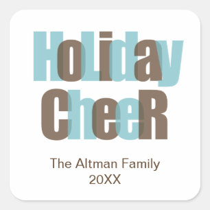 Holiday Cheer blue brown overlay gift tag label