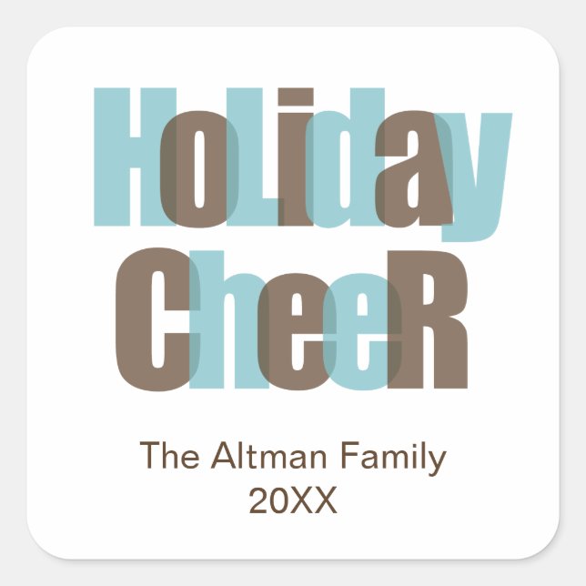 Holiday Cheer blue brown overlay gift tag label (Front)