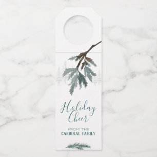 Holiday Cheer Blue Spruce Branch Winter Scene Bottle Tag