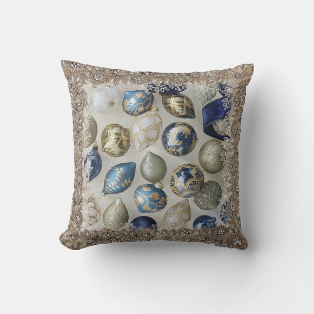 Holiday Cheer Blue Throw Pillow (Front)
