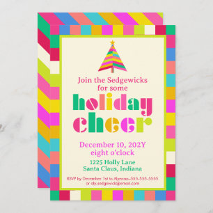 Holiday Cheer Bright Modern Rainbow Stripes Party  Invitation