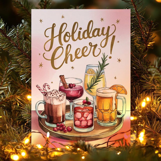 Holiday Cheer Cocktail Drinks Tray Christmas Card (Creator Uploaded)