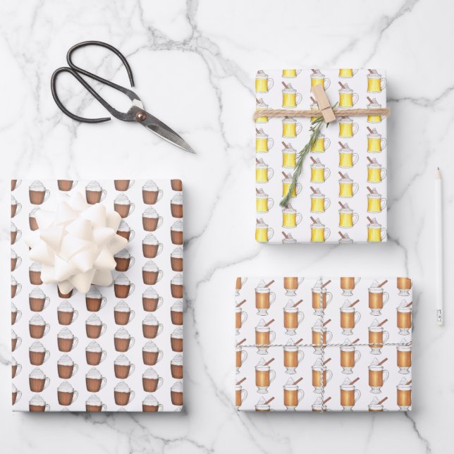 Holiday Cheer Hot Winter Eggnog Cocoa Rum Drinks Wrapping Paper Sheet (Front)