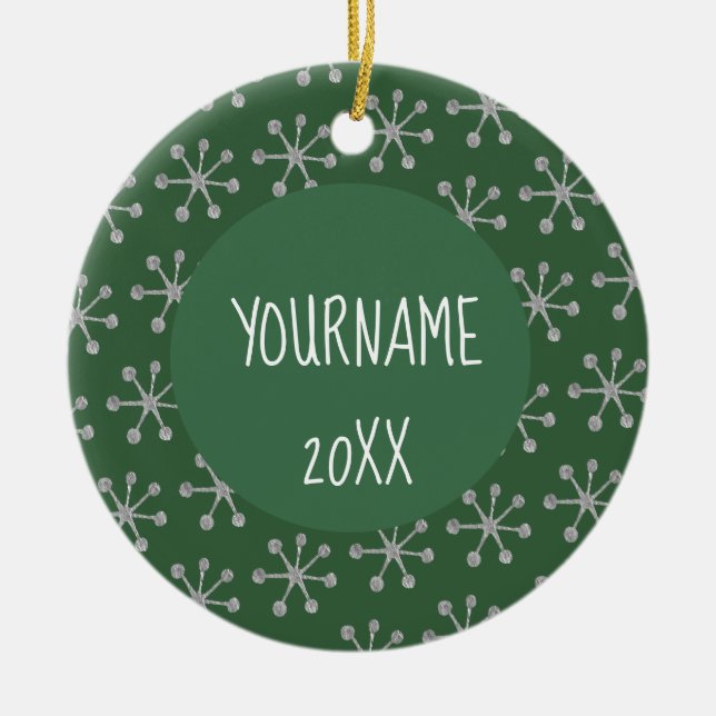 Holiday Cheer Hunter Green Snowflake Ceramic Ornament (Front)