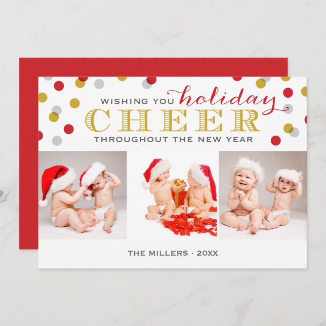 Holiday Cheer Modern Photo Collage Christmas Card (Front/Back)