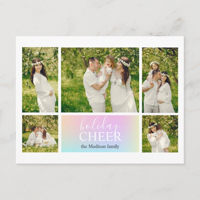Holiday Cheer Pink Pastel Iridescent Photo Postcard (Front)