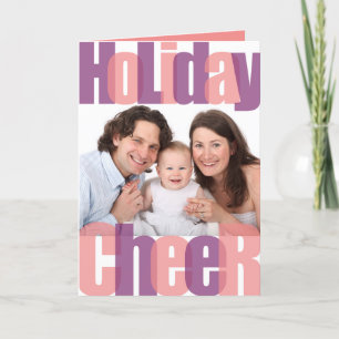 Holiday Cheer pink purple overlay Christmas photo Card