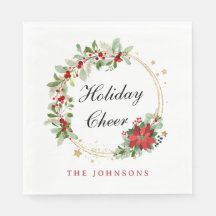 Holiday Cheer Poinsettia Wreath Gold Personalized