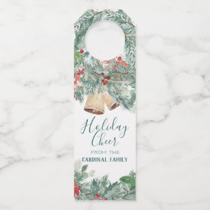Holiday Cheer Red Holly & Rustic Bells Bottle Tag