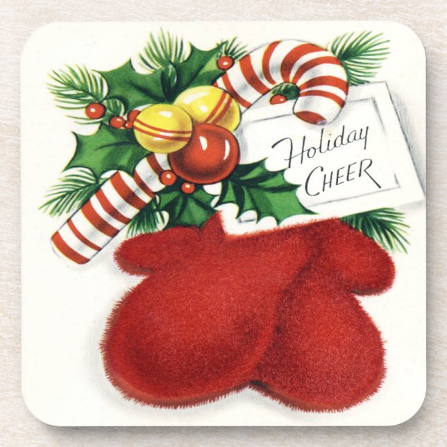 Holiday Cheer Red Mittens Set of Cork Coasters (Front)