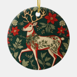 Holiday Cheer Reindeer William Morris Inspired Ceramic Ornament