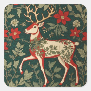 Holiday Cheer Reindeer William Morris Inspired Square Sticker