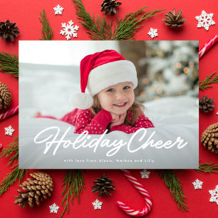 Holiday cheer simple script two photo card