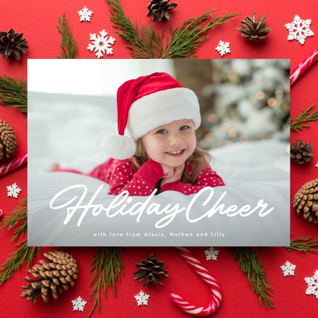 Holiday cheer simple script two photo card (Creator Uploaded)