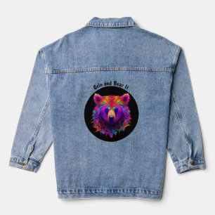 Holiday Cheer Vibrant Bear Christmas Surprise Denim Jacket