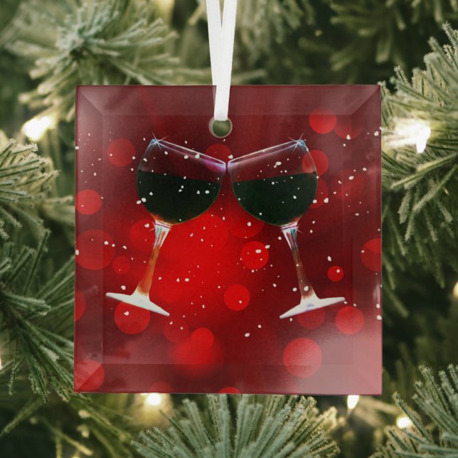 Holiday Cheer Wine Glasses Toasting  Glass Ornament (Insitu)